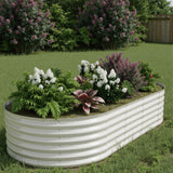 Garvee 8' X 4' X 1.5' Oval Raised Garden Bed, 0.6mm Galvanized Steel Planter with Open Bottom, Weatherproof Outdoor Kit, Beige - Beige