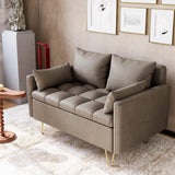 Garvee Couch, Faux Leather Loveseat Sofa with Comfortable Cushion, Metal Gold Legs - Perfect for Living Room or Office in Dark Brown - Dark Brown