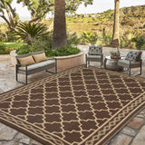 Garvee Outdoor Rug 9x18 Waterproof Reversible Patio Rug Non Slip Foldable Plastic Straw Carpet Brown Trellis for Deck Porch RV Camping, Peony Brown - Peony Brown