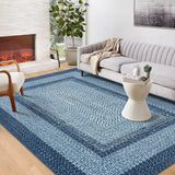 Garvee Bordered Grey Blue 4x6 Area Rug, Entryway Rugs Washable Rug Modern Braided Print Rugs for Living Room Aesthetic Bedroom Rug Non-Slip Non-Shedding Floor Rug Low Pile Farmhouse Home Office Foldable Thin Rug - Gray Blue