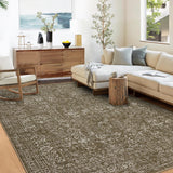 Garvee Washable Area Rug 10x13 Large Living Room Rug Non-slip Backing Soft Oriental Distressed Carpet Camel Tone - Brown