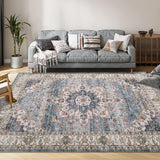 Garvee Area Rug for Bedroom Non Slip 8x10 Carpet Boho Rug for Living Room Rug Throw Rugs Washable Bedroom Rug Dining Room Kitchen Rug Bohemian Rug for Home Decor - Dusty Teal & Ivory