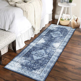 Garvee Runner Rug 2x6 Washable Hallway Rug Vintage Print Rug with Non Slip Backing Stain Resistant Kitchen Rug Soft Low Pile Area Rug for Bedroom Bathroom Living Room, Navy - Navy