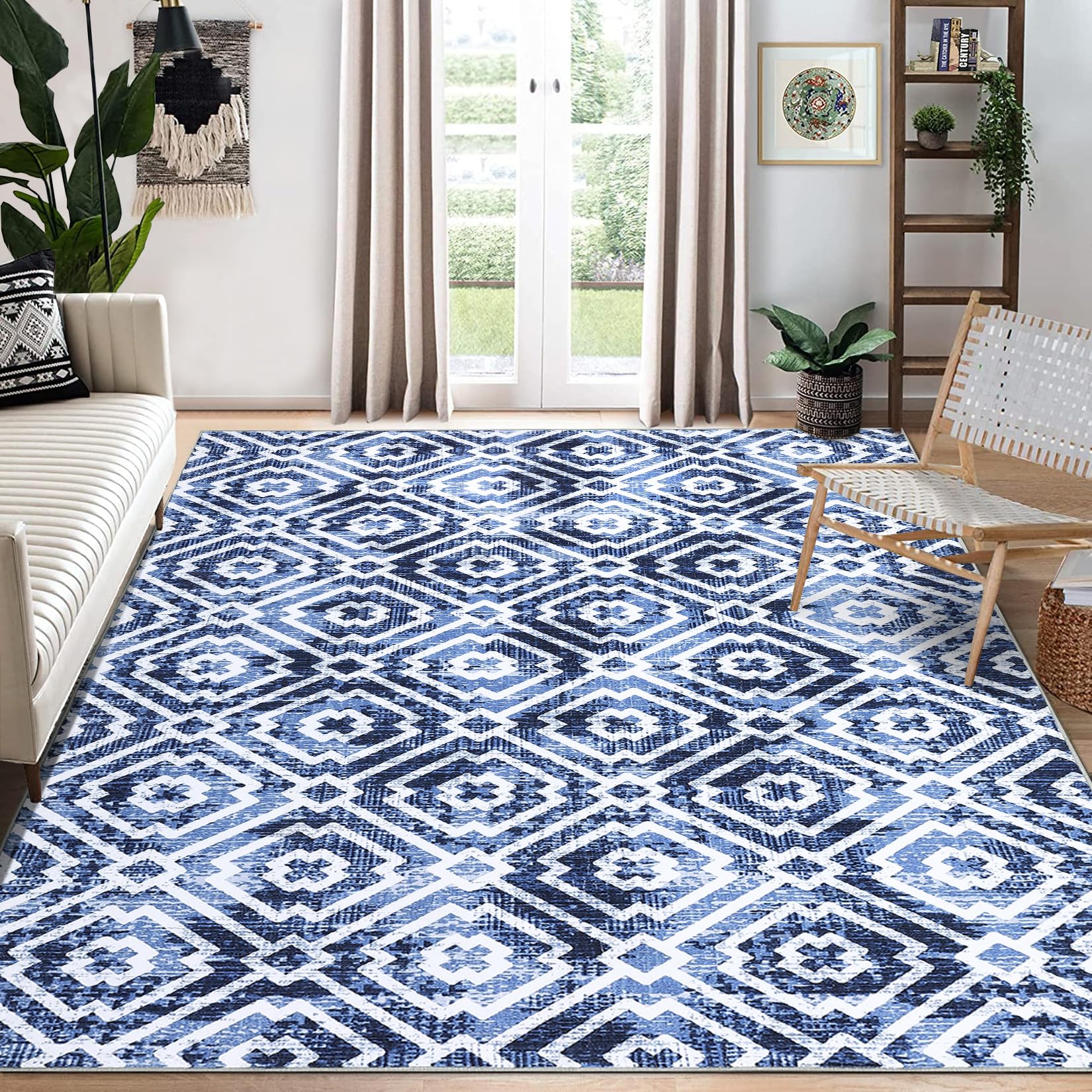 8x10 Area Rug Moroccan Machine Washable Rug Modern Geometric Trellis Area Rug Distressed Stain Resistant Non-Slip Floor Cover Carpet Rug Foldable Accent Rug for Home Decor