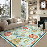 Garvee 9x12 Floral Washable Area Rug With Non-Slip Backing For Living Room Bedroom Dining Room, 9x12ft Light Blue - Light Blue