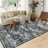 Garvee Area Rug 8x10 Vintage Living Room Rug Non Slip Retro Floral Oriental Indoor Carpet Black - Black Gray