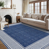 Garvee Bordered Blue 9x12 Modern Area Rug Washable Large Living Room Rug with Rubber Backing Throw Carpet for Bedroom Dining Room - Blue
