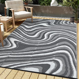 Garvee 6' x 9' Gray Outdoor Rug, Waterproof Reversible Plastic Straw Patio Mat, Abstract Wave Design for Camping, Patio, Deck & Balcony - Gray