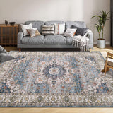Garvee Area Rug 6x9 Machine Wash Rug Non Slip Rug Bohemian Accent Rug for Living Room Bedroom Rug Kitchen Rug Indoor Door Mat for Room Decor - Dusty Teal & Ivory
