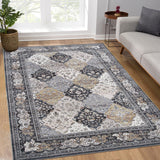 Garvee Large Area Rug 8x10 Moroccan Floral Rug Non Slip Vintage Retro Distressed Carpet Low Pile Ultra-Thin Indoor Carpet Non Shedding Living Room Rug, Beige/Brown - Gray