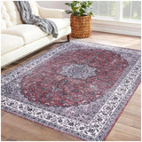 Garvee Vintage Area Rug Indoor Medallion Area Rug Boho Tribal Area Rugs Machine Washable Distressed Rug Stain & Water Resistant Non-Slip Area Rug for Living Room Bedroom, 5' x 7' Red - Red