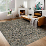Garvee Washable Rugs 4x6 Rug for Living Room Vintage Rugs for Bedroom Aesthetic Bohemian Entryway Rug Distressed Printed Throw Rugs Non Slip Carpet Stain Resistant Thin Rug 4'x6' Distressed Black - Black