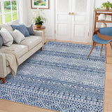 Garvee Indoor 10x13 Area Rug Blue, Machine Washable Boho Rug for Living Room and Bedroom, Low Pile Distressed, Stain Resistant, Non-Slip Floor Carpet - Blue