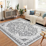 Garvee Washable Area Rug 5x7 Rugs for Living Room Bedroom Dining Room, Ultra-Thin Vintage Large Area Rug for Home Office Floor Decor, Stain Resistant Non Slip Backing Carpet, Grey - Gray