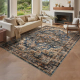 Garvee 8x10 Washable Vintage Living Room Area Rug Non-Slip Blue&Brown Large Indoor Carpet - Blue & Brown