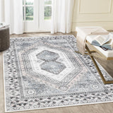 Garvee Washable 5x7 Area Rugs for Bedroom Vintage Boho Bohemian Rug Ultra Soft Throw Rug Non Slip Indoor Floor Cover for Bedroom Dining Room, Beige/Grey - Beige Gray