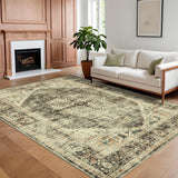Garvee Vintage Area Rug, 4x6 Stain Resistant Carpet Non Shedding Non-Slip Soft Rug Bedroom Dining Room Home Office, Low Pile Farmhouse Oriental Indoor Floor Rug Brown - Brown