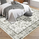 Garvee Washable Oriental Medallion Area Rug 5x7, Traditional Low Profile, Stain Resistant, Rubber Backing, Kid & Pet Friendly, Living Room, Bedroom, Kitchen - Tan & Ivory