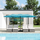 Garvee 15' Large Patio Umbrella with Base, Outdoor Double-Sided Rectangle Market Umbrella Outside Umbrellas for Poolside Lawn Backyard, Misty Blue - Misty Blue
