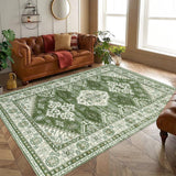 Garvee 4x6 Washable Non Slip Rug Vintage Low Pile Stain Resistant Indoor Carpet for Living Room Bedroom Home Office, Blue - Green