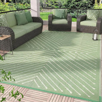 Garvee 8' x 10' Reversible Waterproof Outdoor Rug – Modern Geometric Patio Carpet, Easy to Clean, collapsible, UV Protected, Large 8x10ft Plastic Straw Mat for RV, Camping, Picnic, Sage Green