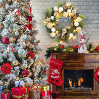 Garvee Christmas Wreath for Front Door, 24 Inch Outdoor Christmas Wreath, Battery Operated Xmas Wreath with Gold White Ball Ornaments Pine Cones and 20 LED Lights for Home Holiday Decor