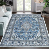 Garvee Oriental Blue 4x6 Vintage Medallion Area Rug Non Slip Washable Rug Non Shedding Distressed Rug Low Pile Throw Rug for Bedroom Nursery Living Room, Blue - Blue