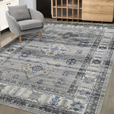 Garvee Living Room Rug 8x10 Washable Rug Boho Tribal Non-Slip Floor Cover Large Bedroom Rug Oriental Accent Rug Medallion Distressed Floor Carpet for Nursery Office, Grey - Gray