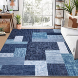Garvee 8x10 Area Rug Modern Geometric Machine Washable Area Rug for Living Room Bedroom Contemporary Patchwork Non-Slip Stain Resistant Accent Rug Carpet for Home Floor Decoration - Blue