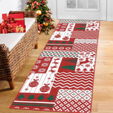 Garvee Christmas Runner Rug 2x6  Non-Slip Washable Soft Reindeer Snowflake Holiday Decor for Hallways Kitchen Entryway - Red