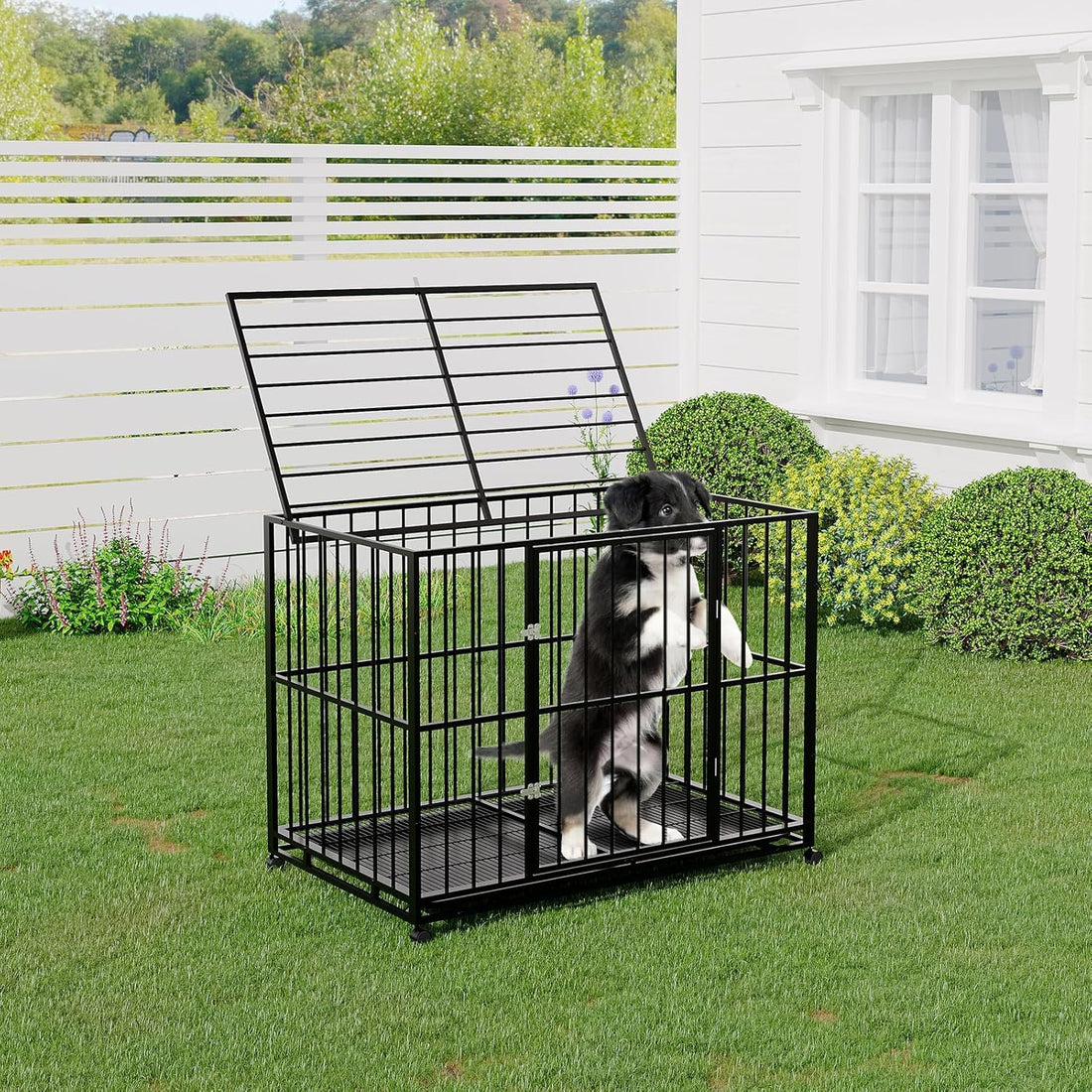 Garvee 36 Inch Dog Crate for Small Sized Dogs, Heavy Duty Stainless Steel Dog Kennel Indoor Escape Proof with Wheels and Removable Tray, Stackable Dog Cage for High Anxiety Dogs