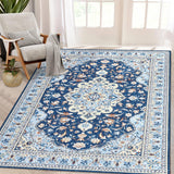 Garvee 10x13 Ft Vintage Machine Washable Area Rug with Rubber Backing Non-Slip Carpet for Living Room Bedroom Kitchen Dining Room Home Office Blue - Blue