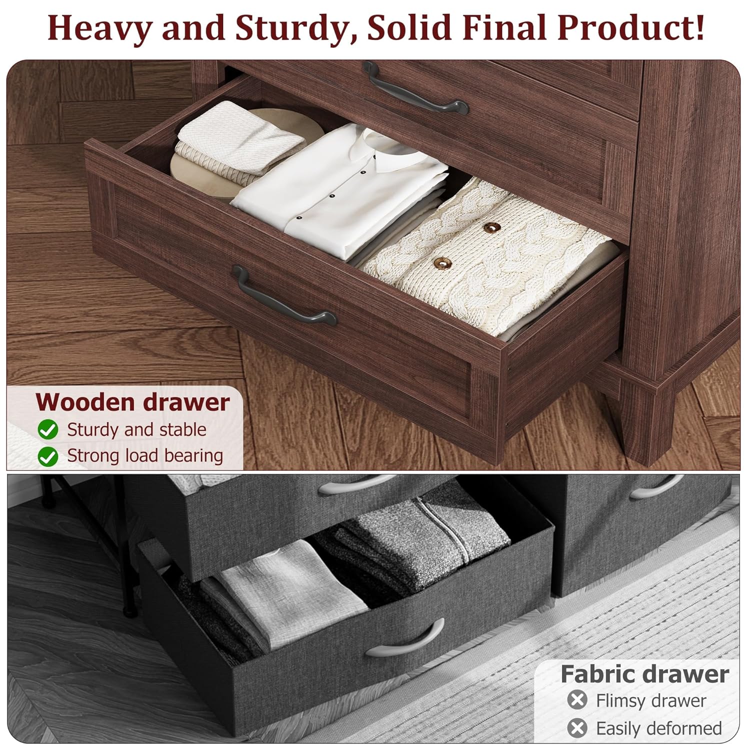 Garvee 5 Dresser for Bedroom, 41.3" Tall Dresser, Vertical Drawer Dresser with Storage Freestanding, Wooden Closet Dresser Storage Dresser Chest for Living Room, Bedroom, Entryway, Brown