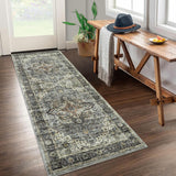 Garvee 2x6 Runner Rug, Green Vintage Distressed Washable Kitchen Runners Rug for Hallway Laundry Room, Ultra-Thin Soft Non-Slip Rug Runners for Entryway Bedroom (Green, 2'x6') - Green Multi