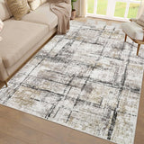 Garvee 5x7 Machine Washable Rug, Soft Modern Abstract Floor Carpet, Non Slip Non Shedding Low Pile Rug, Farmhouse Neutral Decorative Carpet for Living Room Bedroom, Brown - Brown