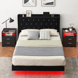 Garvee Floating Upholstered Full Bed Frame with LED Lights & Storage Headboard, Metal/Wood, 1000 lbs Capacity, Easy Assembly, Black - Flannel Black