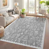 Garvee Washable 5x7 Rugs Floral Scalloped Area Rug for Living Room Bedroom Dining, Grey, Non-Slip, Botanical Design - Gray