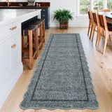 Garvee Scalloped Rug 2x6 Washable Area Rug Non Slip Backing Grey Modern Minimalist Carpet for Living Room Bathroom Entryway - Gray