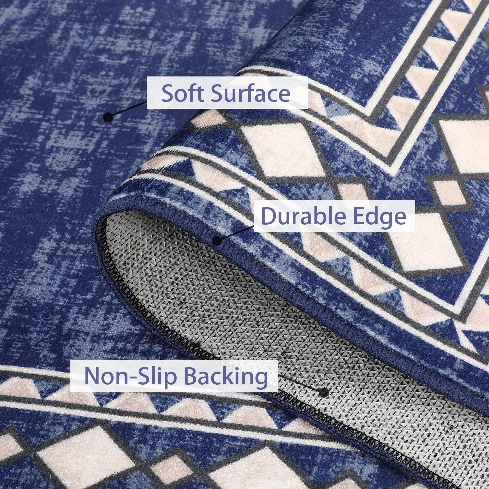 Garvee Bordered Dark Blue 4x6 Machine Washable for Living Room Modern Area Rug, Non-Slip Stain Resistant Accent Rug Indoor Minimalist Border Floor Cover Carpet for Bedroom