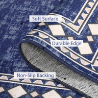 Garvee Bordered Dark Blue 4x6 Machine Washable for Living Room Modern Area Rug, Non-Slip Stain Resistant Accent Rug Indoor Minimalist Border Floor Cover Carpet for Bedroom