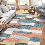 Garvee Washable Area Rugs Blue Multi 10x13 Large Modern Geometric Living Room Rugs, Stain-Resistant Low Pile Throw Rug, Non-Slip Contemporary Accent Rug for Kitchen, Office - Blue Multi
