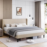 Garvee Full Bed Frame, Platform Bed Frame with Upholstered Wingback Headboard, Heavy-Duty Frame Support, Noise-Free, Easy Assembly, No Box Spring Needed, Beige - FULL-beige