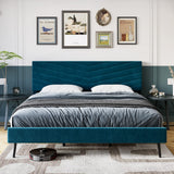 Garvee Queen Size Bed Frame with Adjustable Headboard, Velvet Upholstered Platform Bed with Solid Wood Slats Support, No Box Spring Needed, Noise-Free, Green - Blue