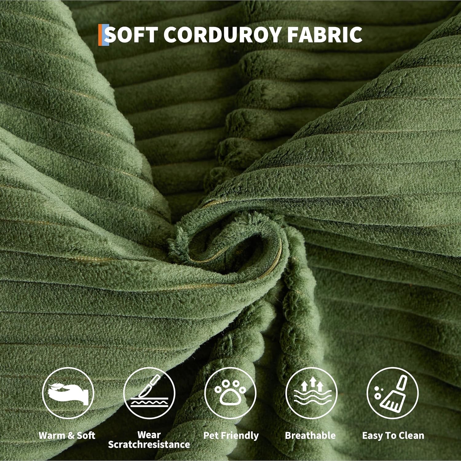 Garvee Convertible Sleeper Sofa Bed, 78.8" Floor Sofa Bed, 5-in-1 Folding Mattress Couch Loveseat with Fixed-Shape Frame, Pillow, Corduroy Fabric for Living Room Bedroom Lounge, Green