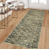 Garvee Washable Runner Rug 2x6 Green Vintage Distressed Non Slip Kitchen Hallway Bathroom Carpet - Green