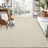 Garvee Modern printed weave pattern 9x12 Beige Area Rug – Washable, Low Pile, Foldable Textured Rug for Living Room, Office, Farmhouse Accent Carpet - Beige