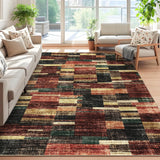 Garvee Washable Living Room Rug 5x7 Red Geometric Modern Non-Slip Low Pile Accent Carpet for Bedroom Office - Red