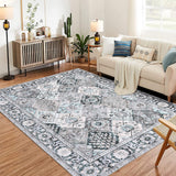 Garvee Moroccan Trellis Area Rug 5x7 Washable Vintage Floral Print Rugs, Boho Non Slip Indoor Carpet for Entryway Living Room Kitchen Bedroom Laundry Room, Grey Brown - Gray Brown