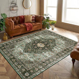 Garvee Washable Rugs 5x7 Rug Vintage Floral Green Non Slip Large Area Rug for Living Room Bedroom Office Nursery Dining Room - Green