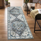 Garvee Area Rug 2x6 Washable Hallway Runner Rug Non-Slip Entryway Laundry Rug Runner Non Shedding Floor Carpet Vintage Rugs for Hallway Bedroom Kitchen Bathroom, Teal/Beige - Teal/Beige